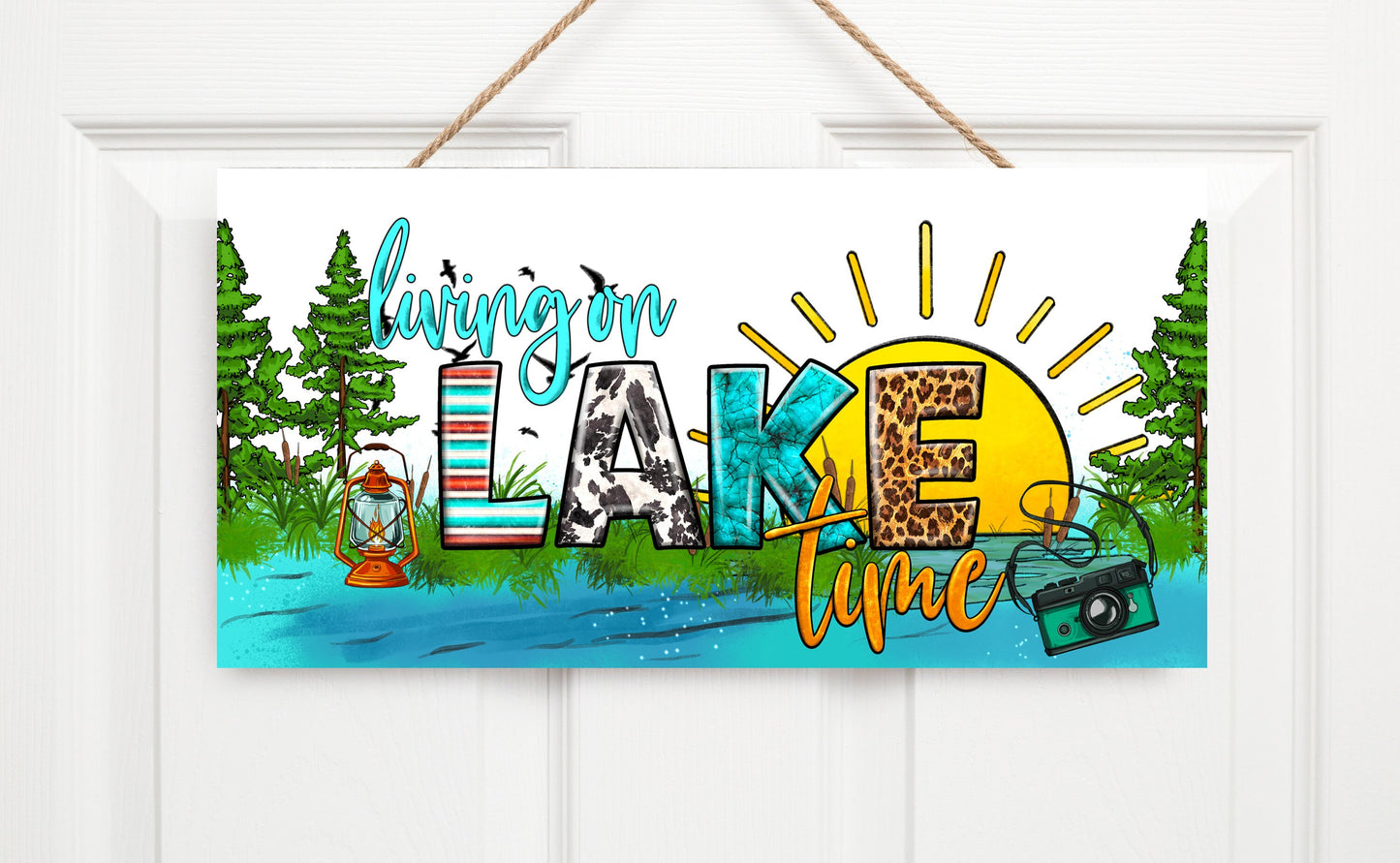 Living on Lake Time Twisted R Design Farmhouse Wood Sign, Wood Decorative Wall Signs Wood Wall Decor Hanging Wall Sign