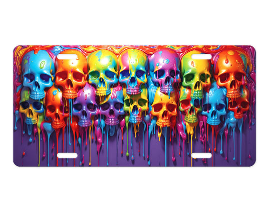 Color Drip Skulls Aluminum Vanity License Plate Car Accessory Decorative Front Plate