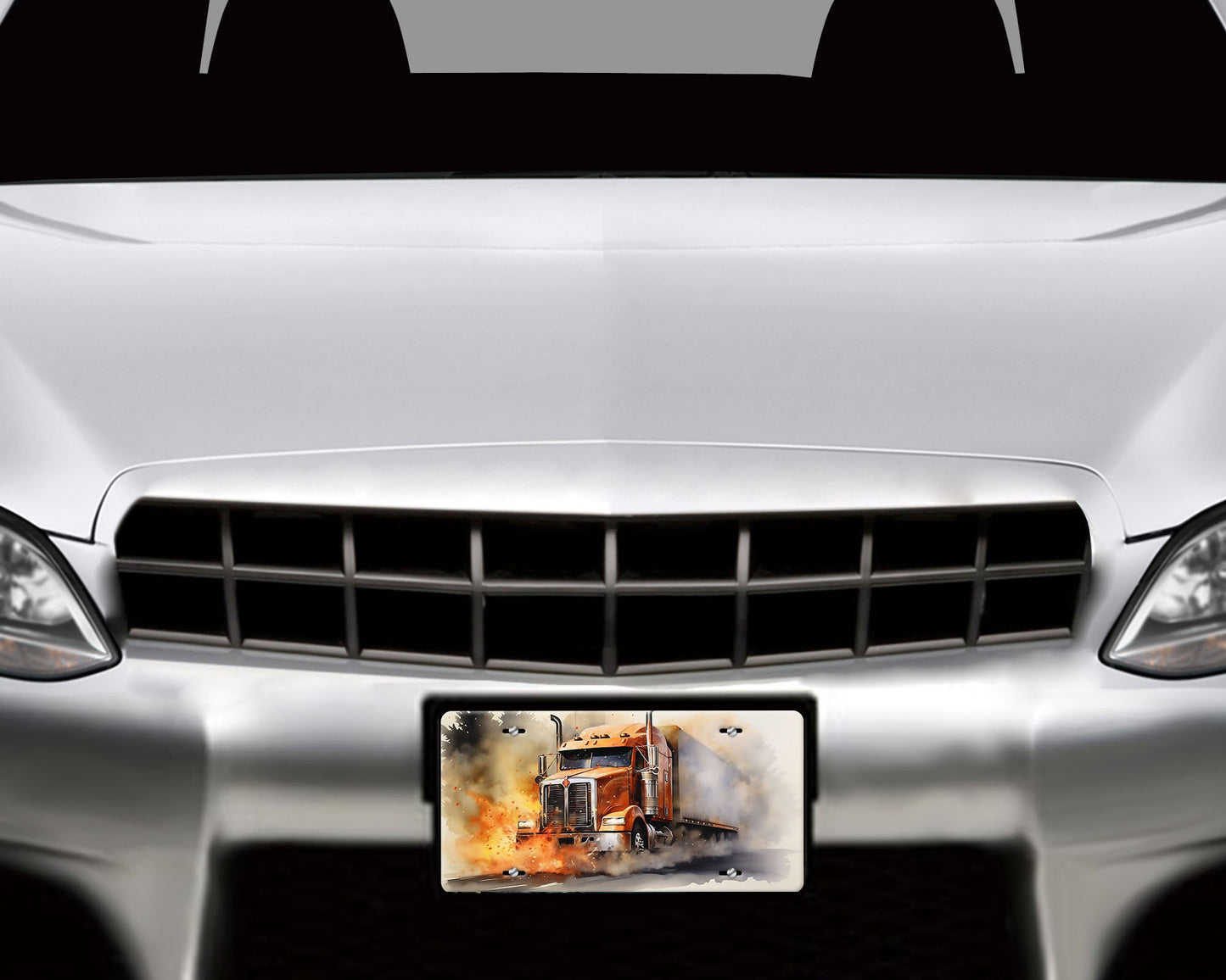 Flaming Truck Aluminum Vanity License Plate Car Accessory Decorative Front Plate