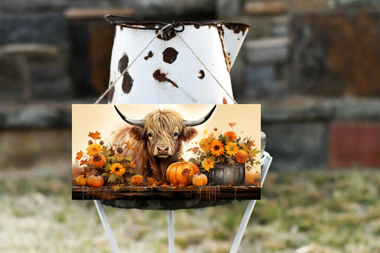 Fall Highland Cow Decor Printed Handmade Wood Sign, Wreath Sign, Door Hanger, Fall Wall Sign