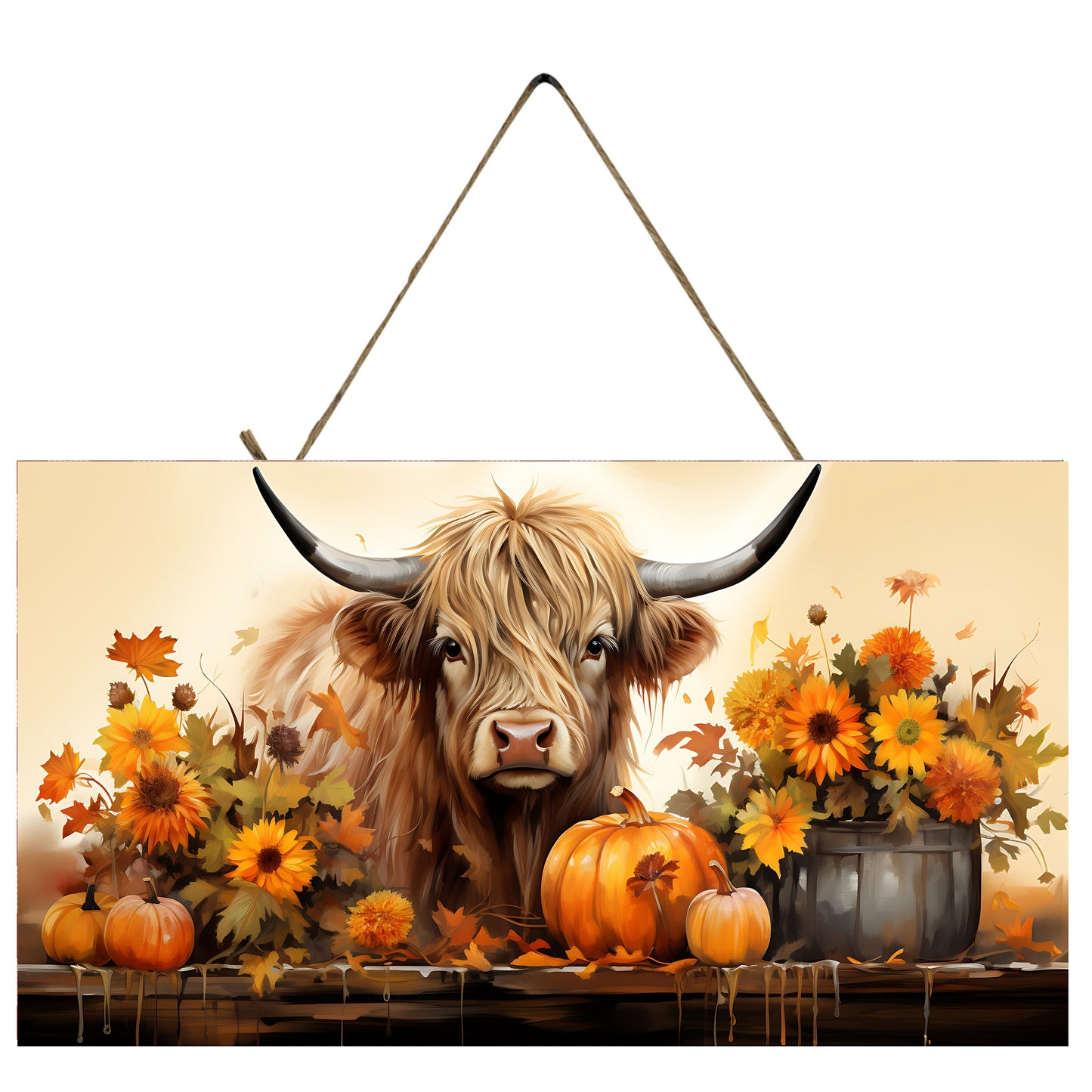 Fall Highland Cow Decor Printed Handmade Wood Sign, Wreath Sign, Door Hanger, Fall Wall Sign