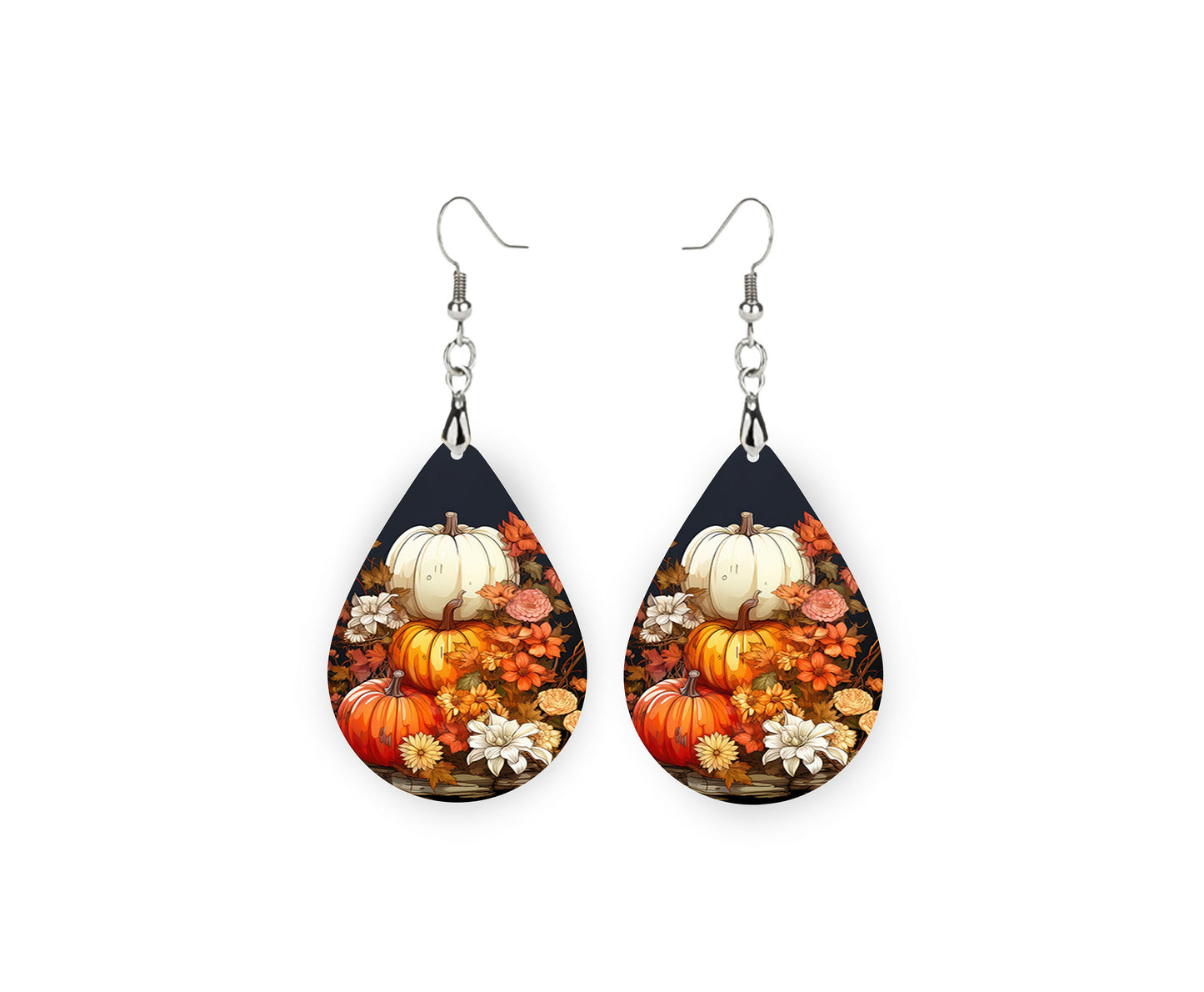 Pumpkin Stack Print Tear Drop Wood Dangle Earrings Hypoallergenic Jewelry