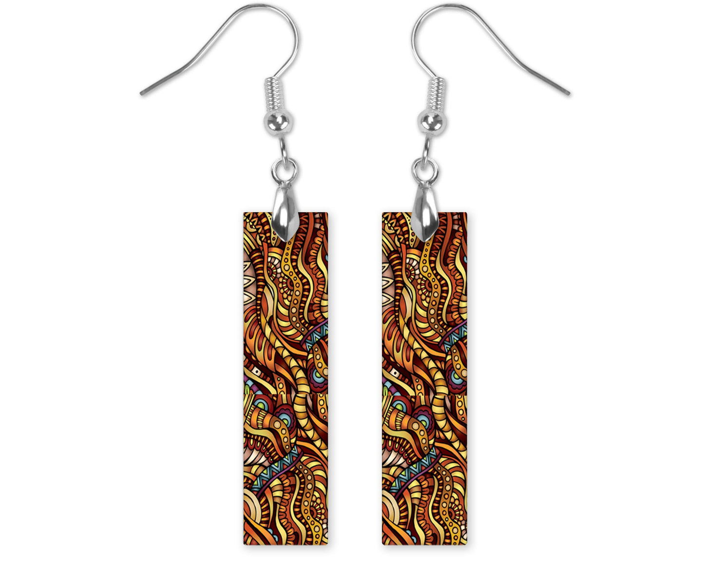 Earth Waves Printed Wood Dangle Earrings Hypoallergenic Jewelry Handmade