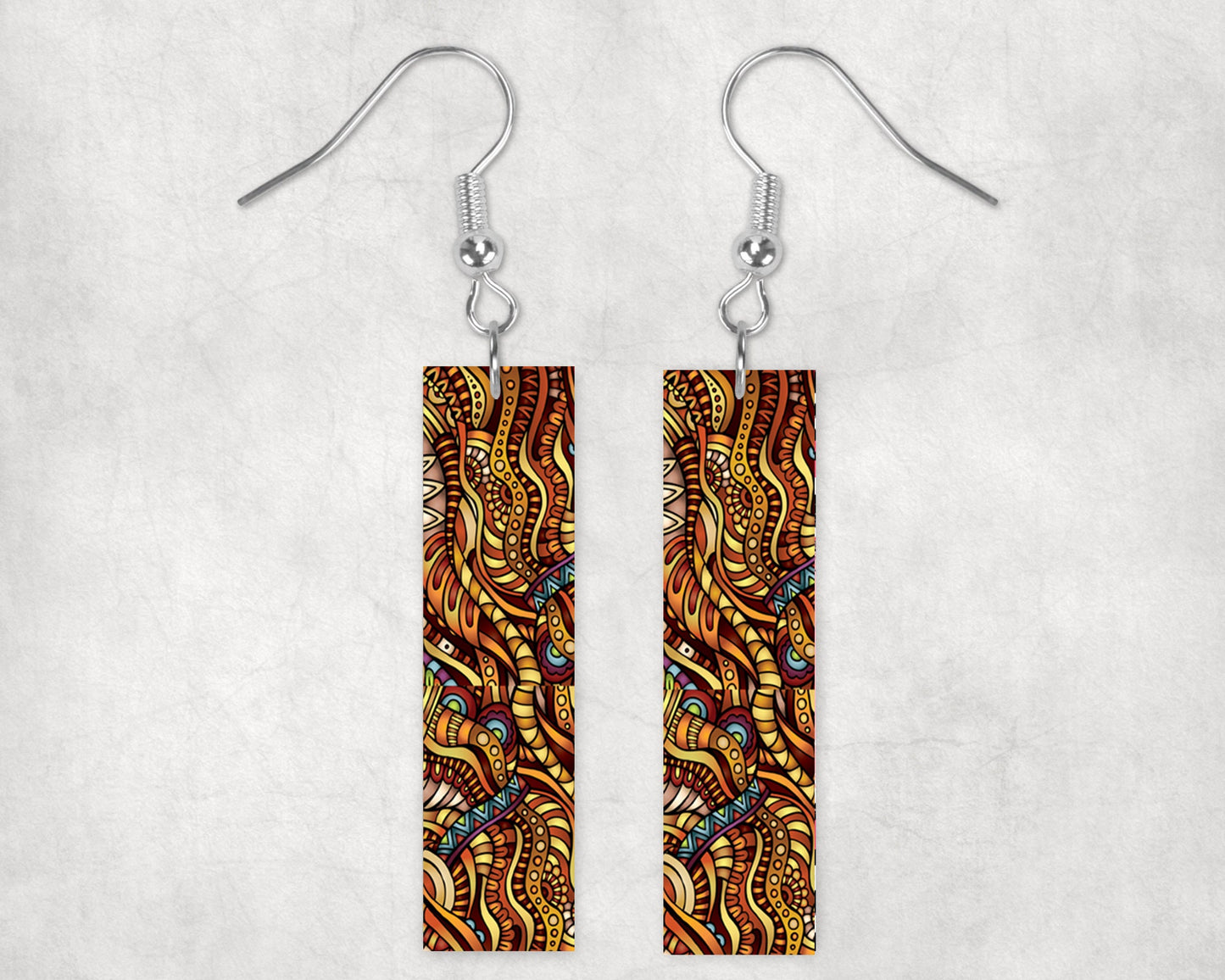 Earth Waves Printed Wood Dangle Earrings Hypoallergenic Jewelry Handmade