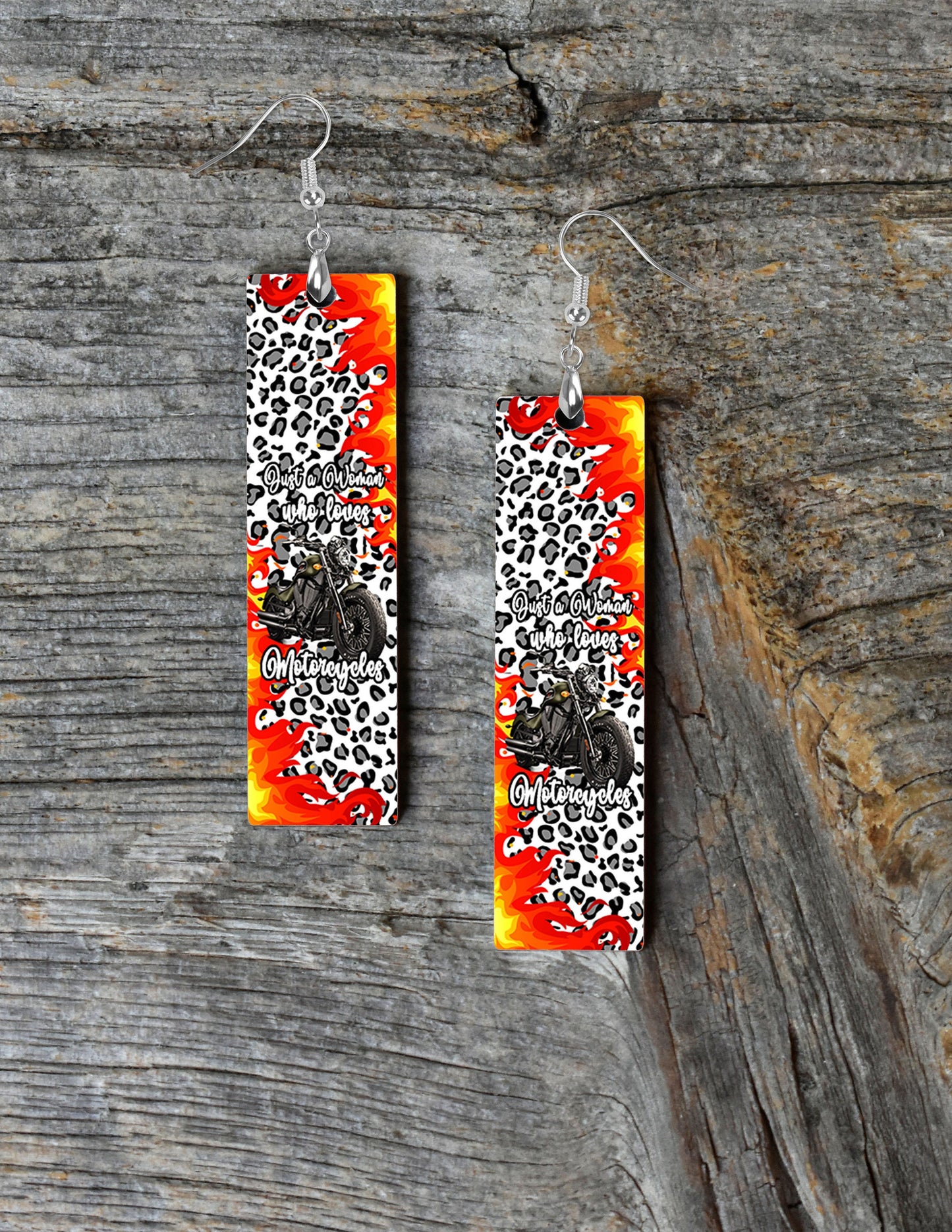 Just a Girl Who Loves Motorcycles Printed Wood Dangle Earrings Hypoallergenic Jewelry Handmade