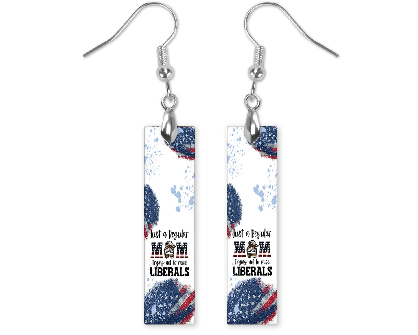 Just a Regular Mom Trying Not to Raise Liberals Printed Wood Dangle Earrings Hypoallergenic Jewelry Handmade