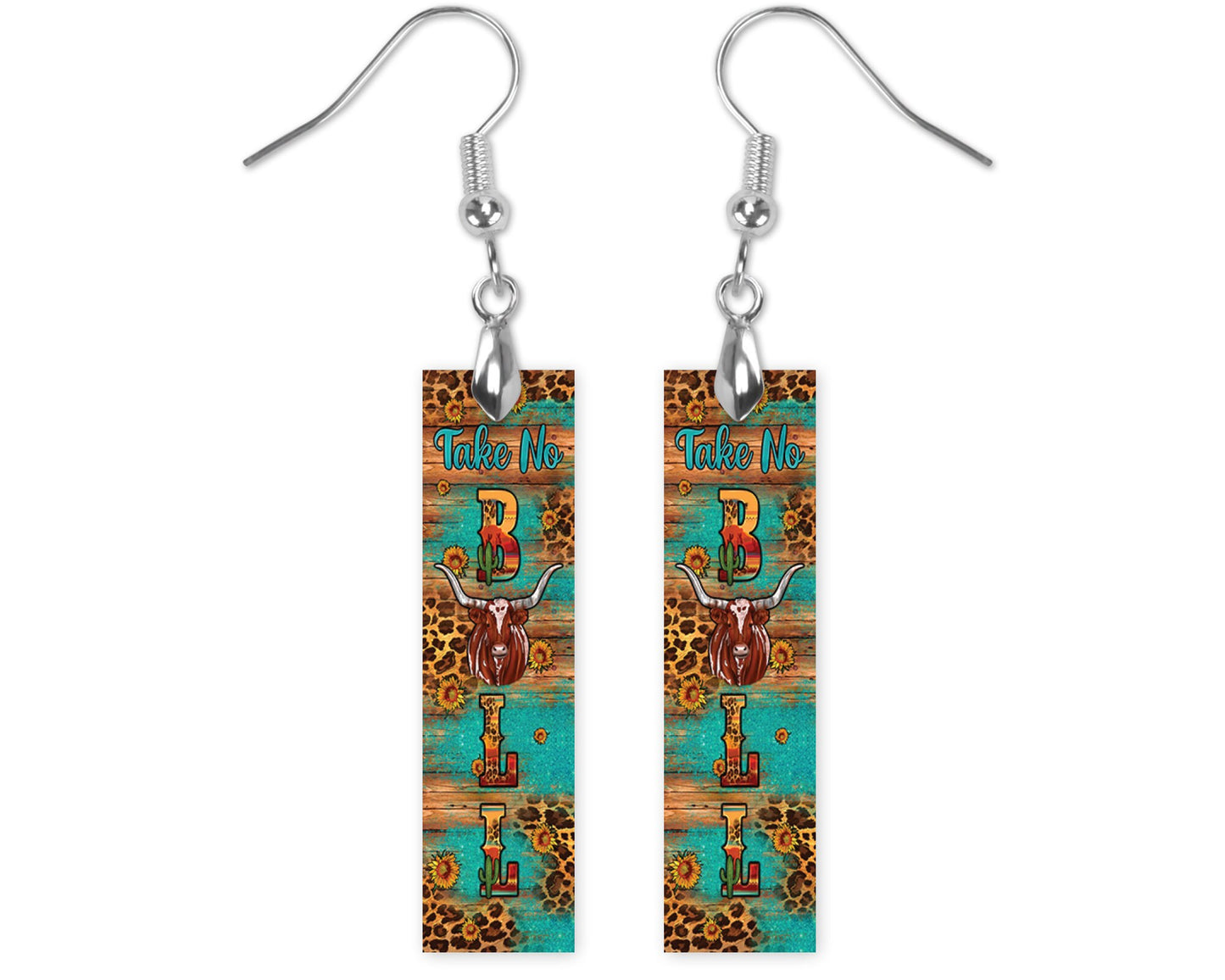 Western Take No Bull Printed Wood Dangle Earrings Hypoallergenic Jewelry Handmade