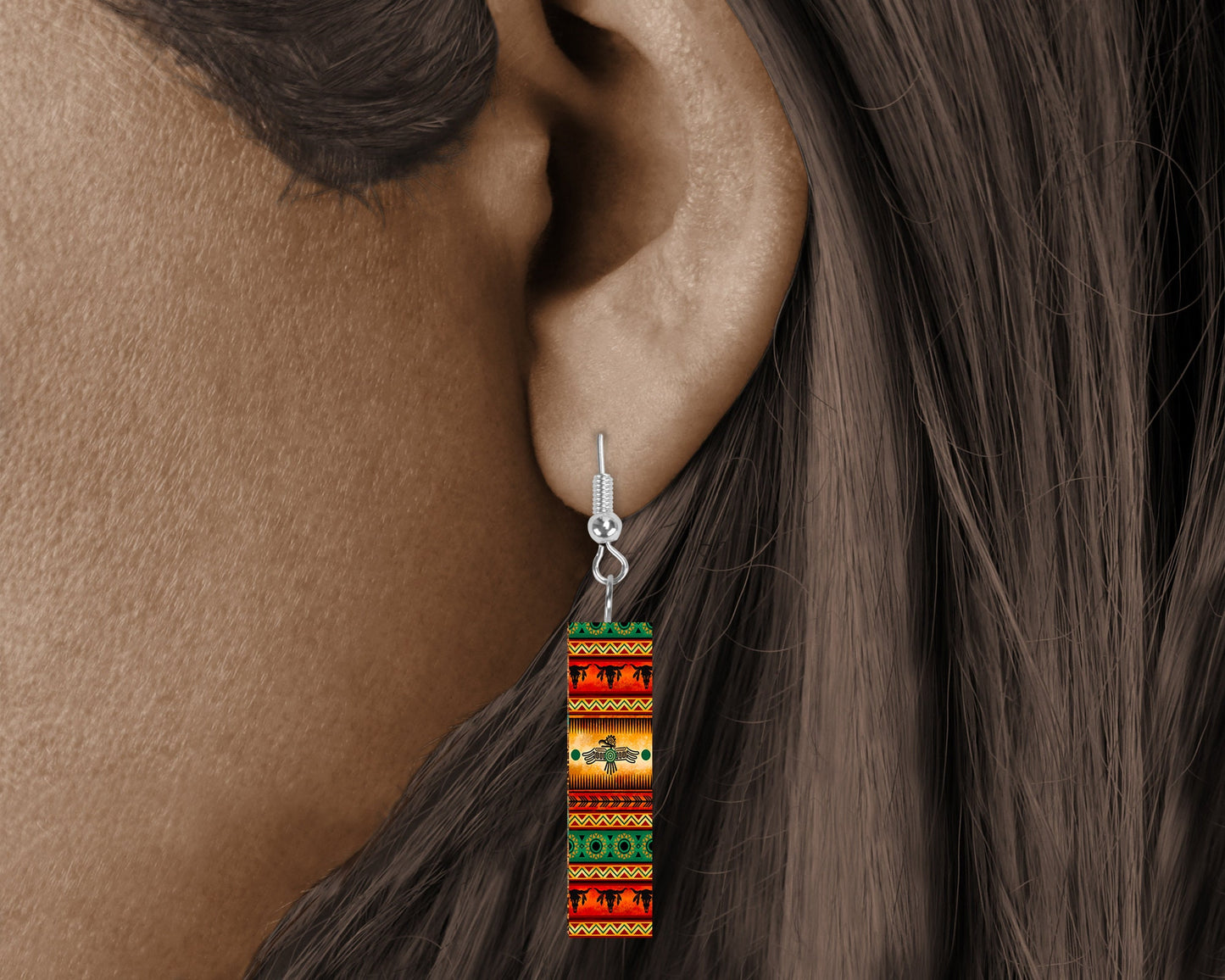 Earrings, Aztec Thunderbird Tribal Bar Dangle Printed Earrings Jewelry Handmade