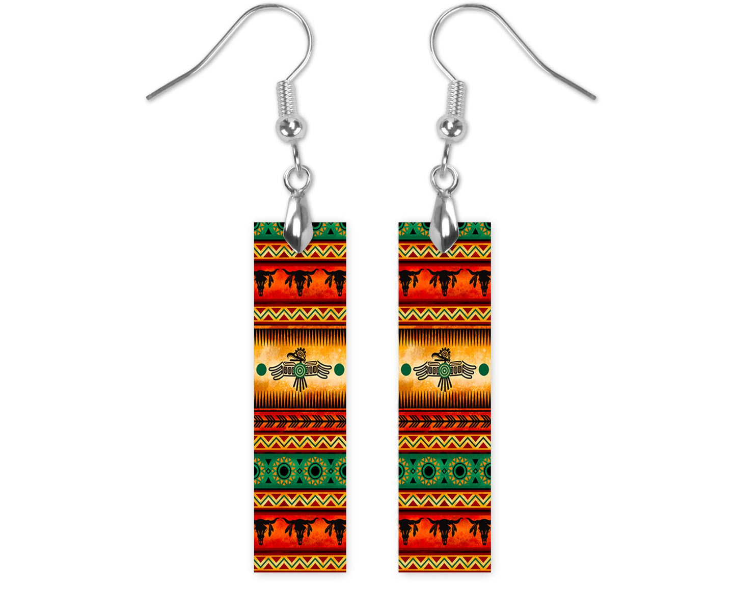 Earrings, Aztec Thunderbird Tribal Bar Dangle Printed Earrings Jewelry Handmade