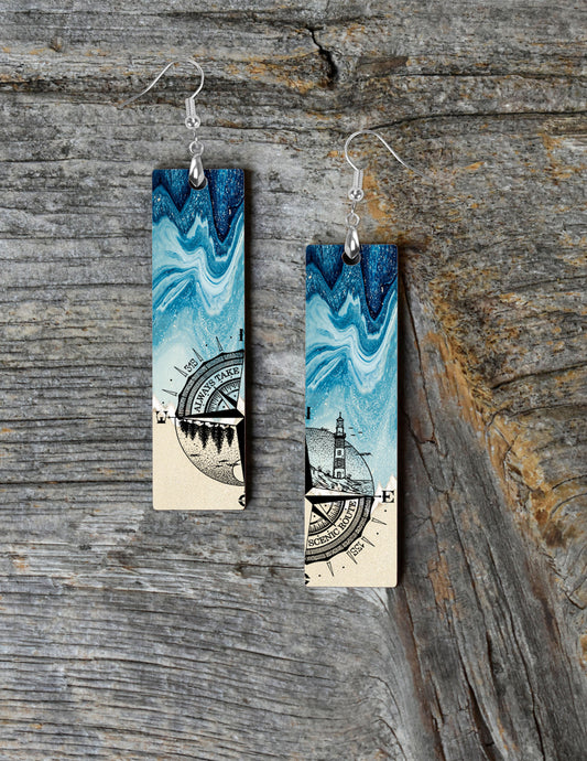 Earrings, Beach Always Take the Scenic Route Bar Dangle Printed Earrings Jewelry Handmade