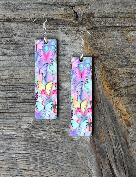 Earrings, Beautiful Butterflies Bar Dangle Printed Earrings Jewelry Handmade