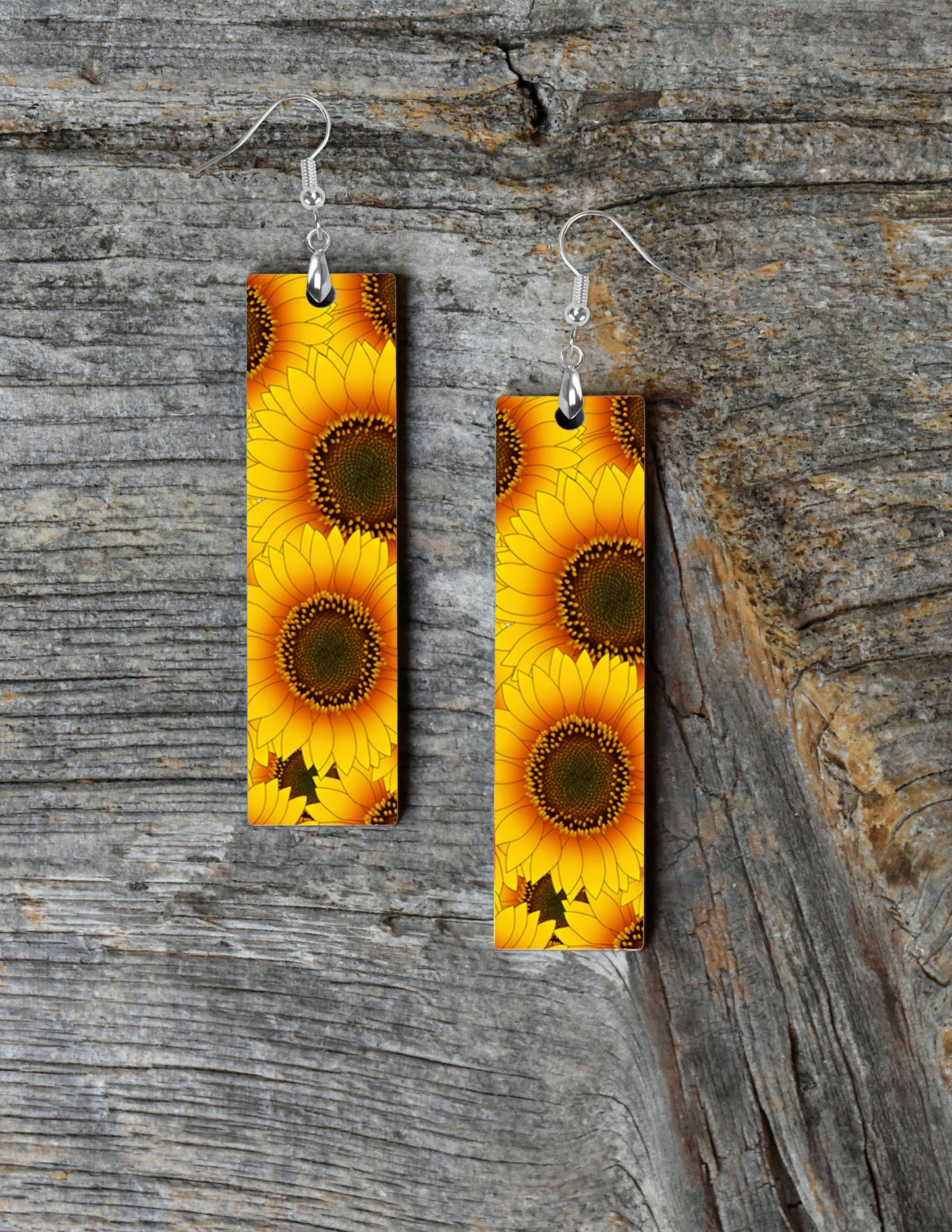 Earrings, Sunflowers Bar Dangle Printed Earrings Jewelry Handmade