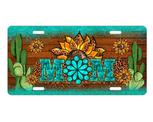 Vanity License Plate, Mom Cactus Sunflowers Printed Aluminum Front License Plate, Car Accessory, Vanity Plate, Cute Car Tag