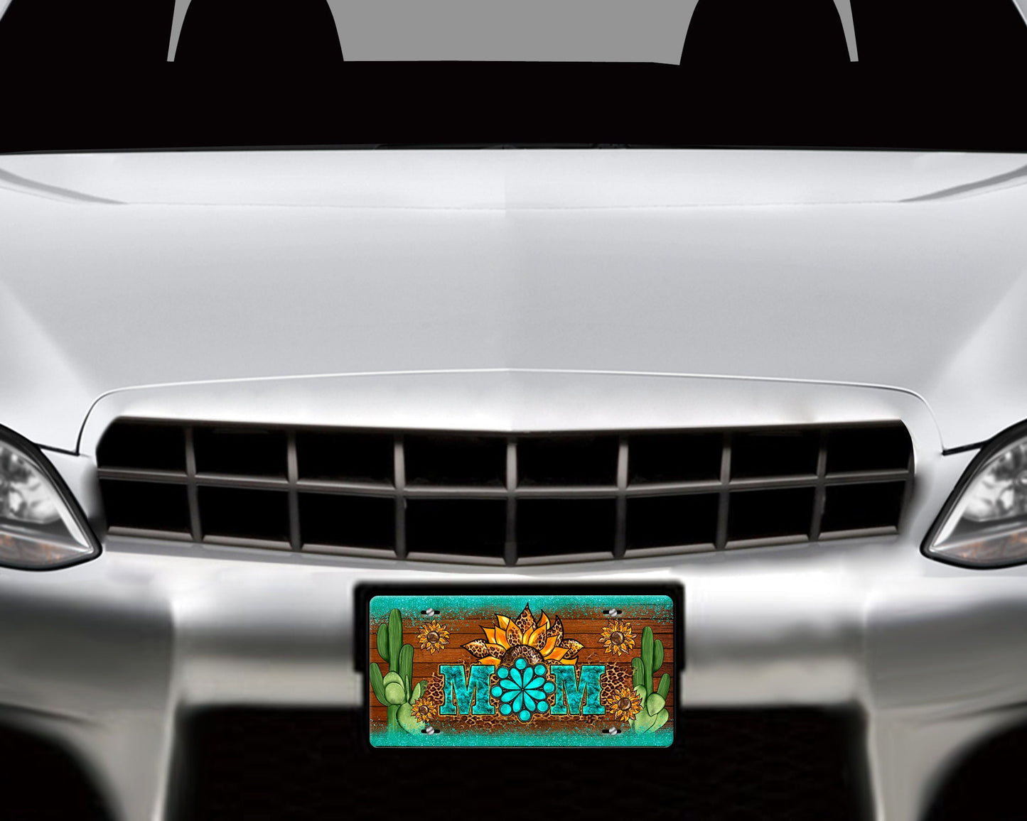 Vanity License Plate, Mom Cactus Sunflowers Printed Aluminum Front License Plate, Car Accessory, Vanity Plate, Cute Car Tag