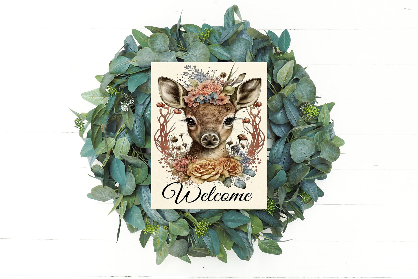 Wall Decor, Welcome Sign,  Boho Deer Welcome Farmhouse Decor Printed Handmade Wood Sign Door Hanger Sign