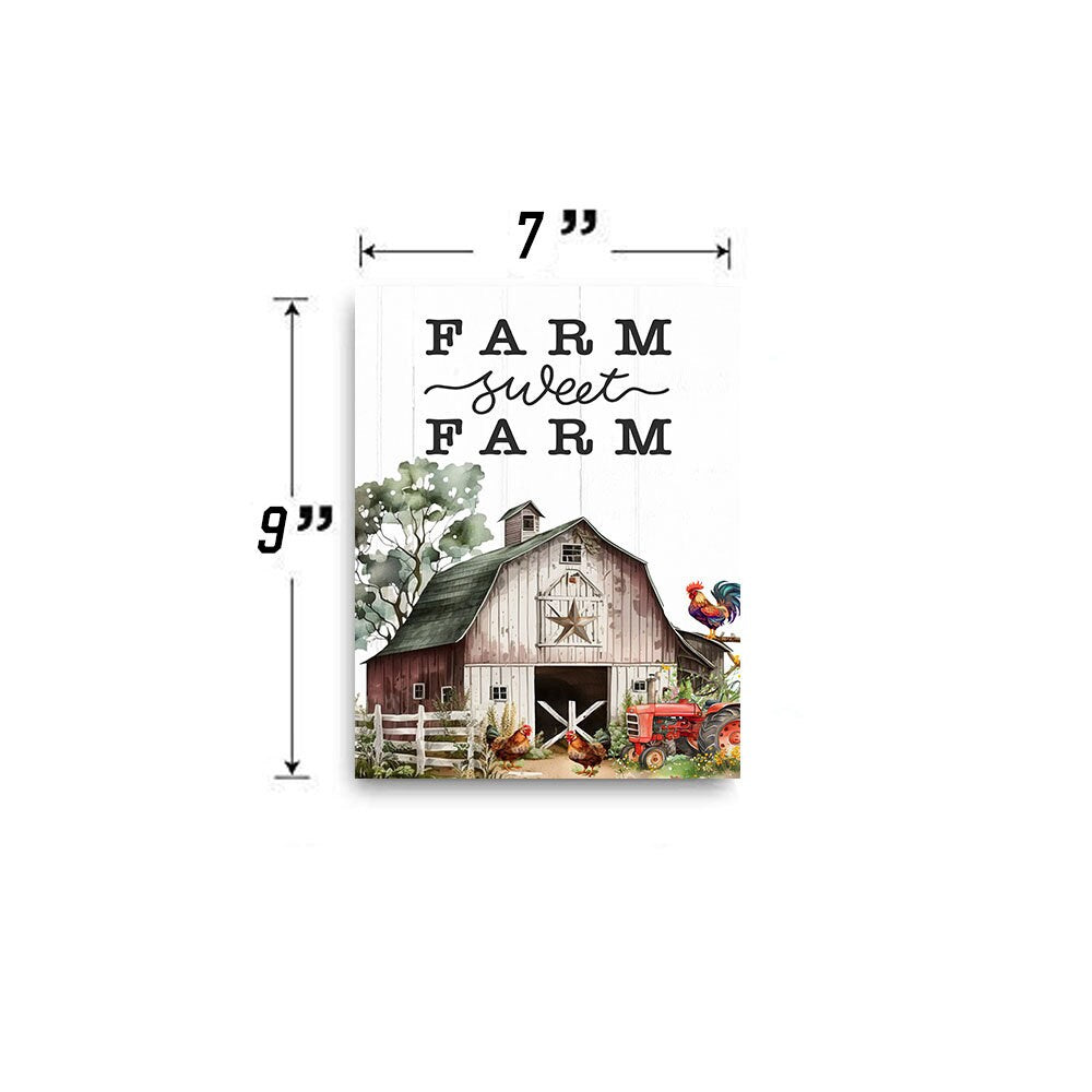 Wall Decor, Welcome Sign,  Farm Sweet Farm Barn and Tractor Farmhouse Decor Printed Handmade Wood Sign Door Hanger Sign