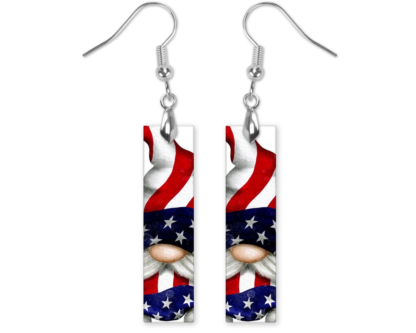 Earrings,  Dangle Printed 4th of July Gnome Earrings Jewelry Handmade