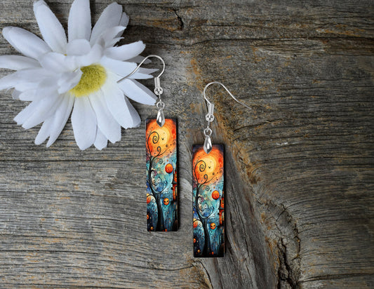 Earrings, Blue Halloween Bar Dangle Printed Earrings Jewelry Handmade