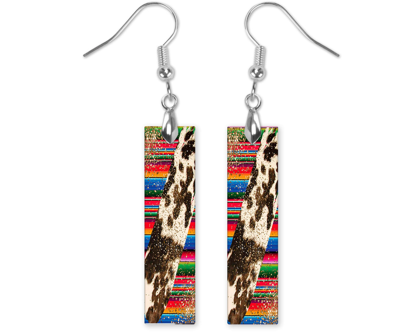 Western Earrings, Cowhide Serape Bar Dangle Printed Earrings Jewelry Handmade