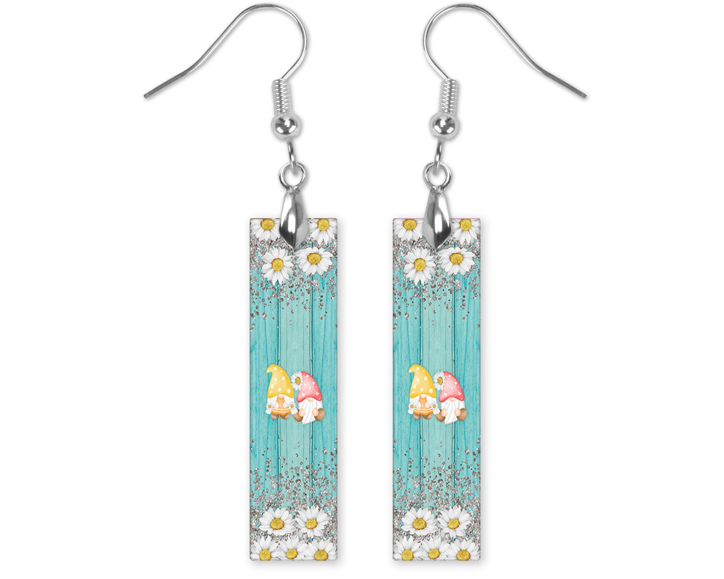 Earrings Daisy Gnome Printed Wood Dangle Earrings Hypoallergenic Jewelry Handmade