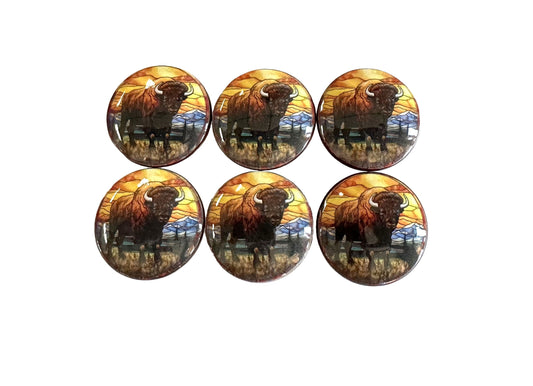 Western Knobs, Set of 6 Stain Glass Look Bison Wood Cabinet Knobs, Drawer Knobs and Pulls, Kitchen Cabinet Knobs,