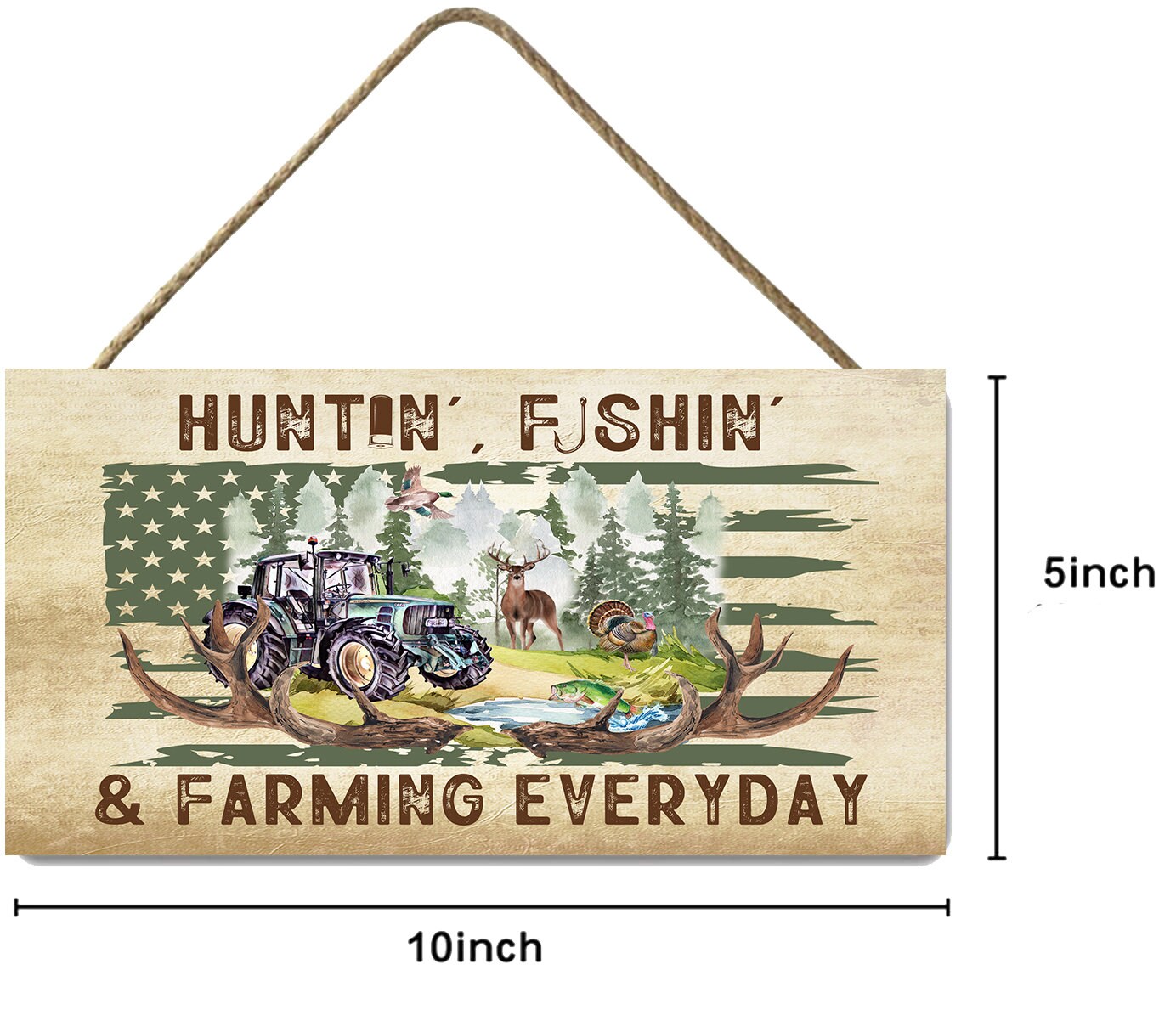 Huntin' Fishin' and Farming Twisted R Design Farmhouse Wood Sign, Wood Decorative Wall Signs Wood Wall Decor Hanging Wall Sign