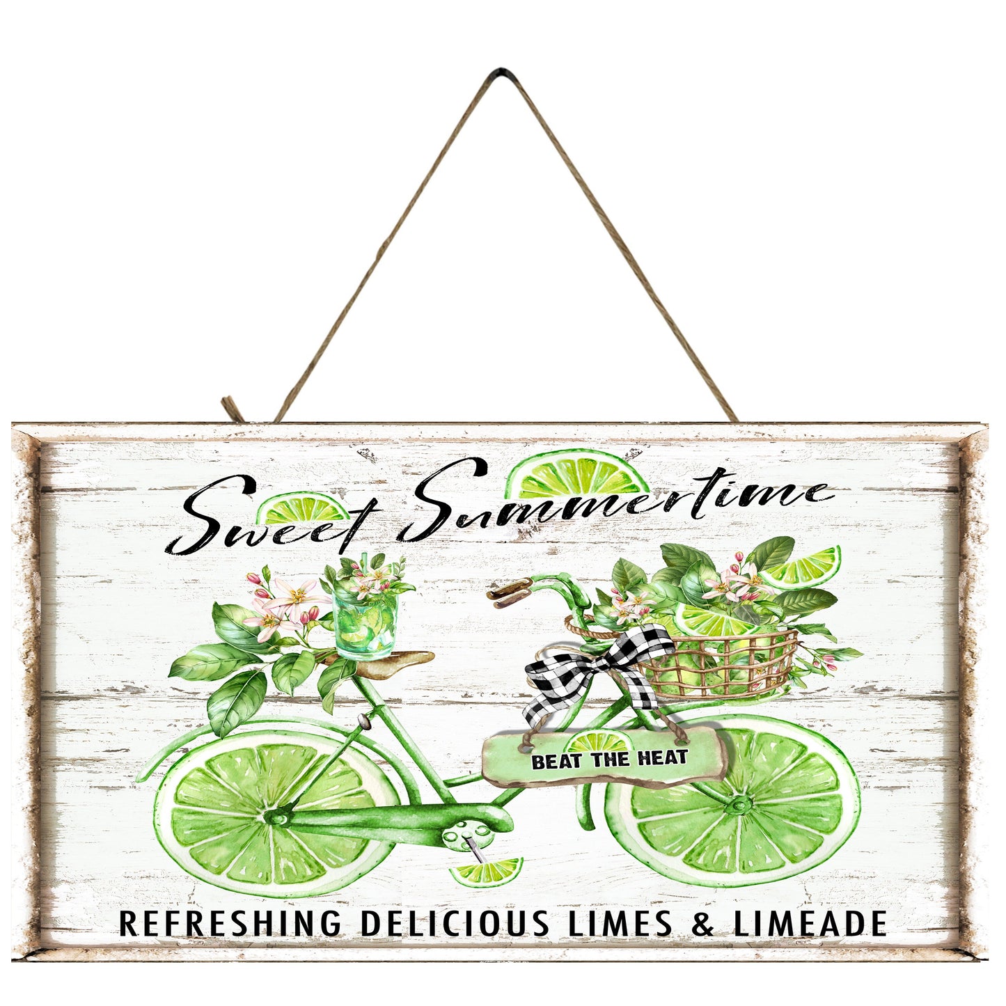 Sweet Summertime Lime Bike Twisted R Design Farmhouse Wood Sign, Wood Decorative Wall Signs Wood Wall Decor Hanging Wall Sign