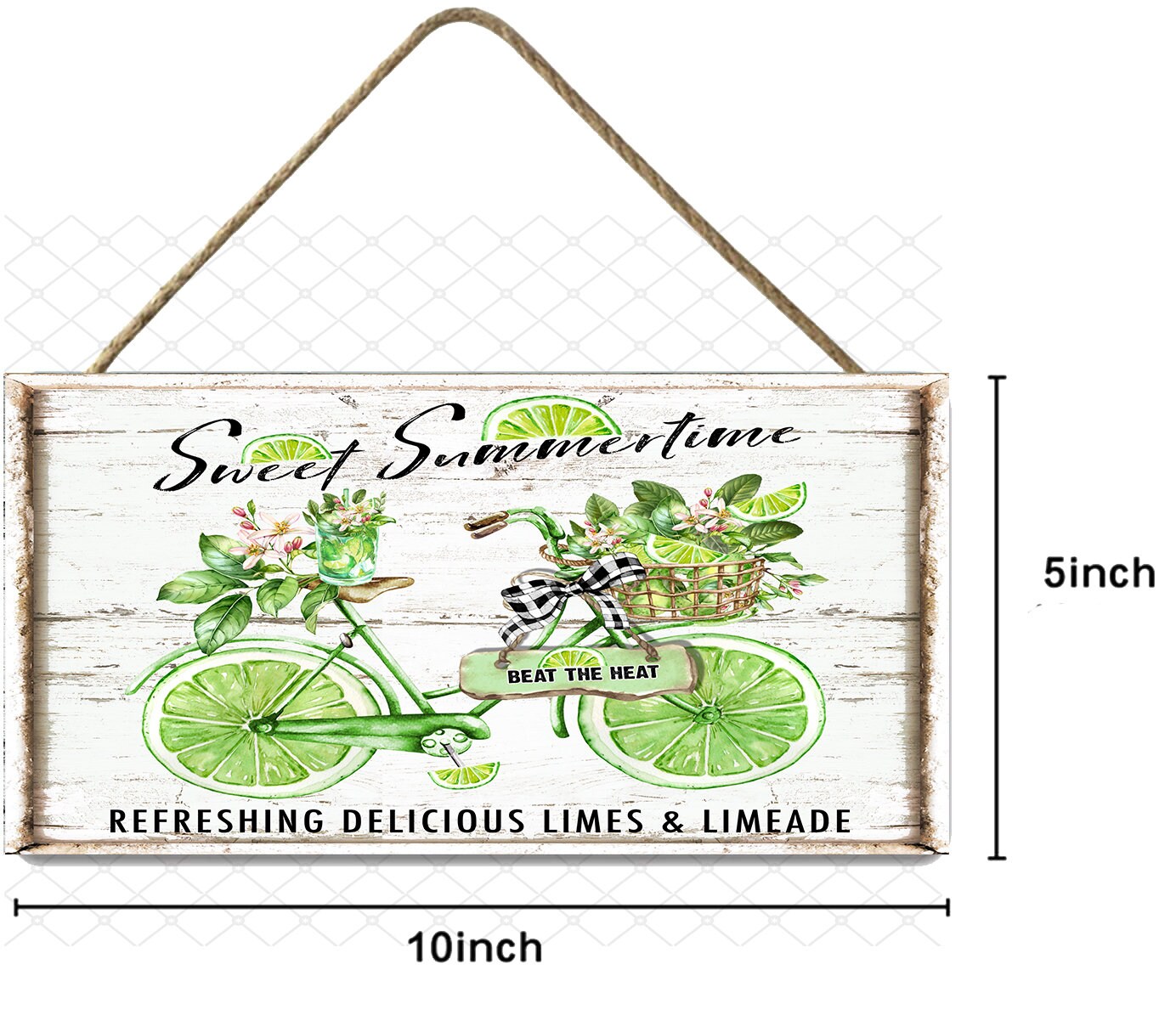 Sweet Summertime Lime Bike Twisted R Design Farmhouse Wood Sign, Wood Decorative Wall Signs Wood Wall Decor Hanging Wall Sign