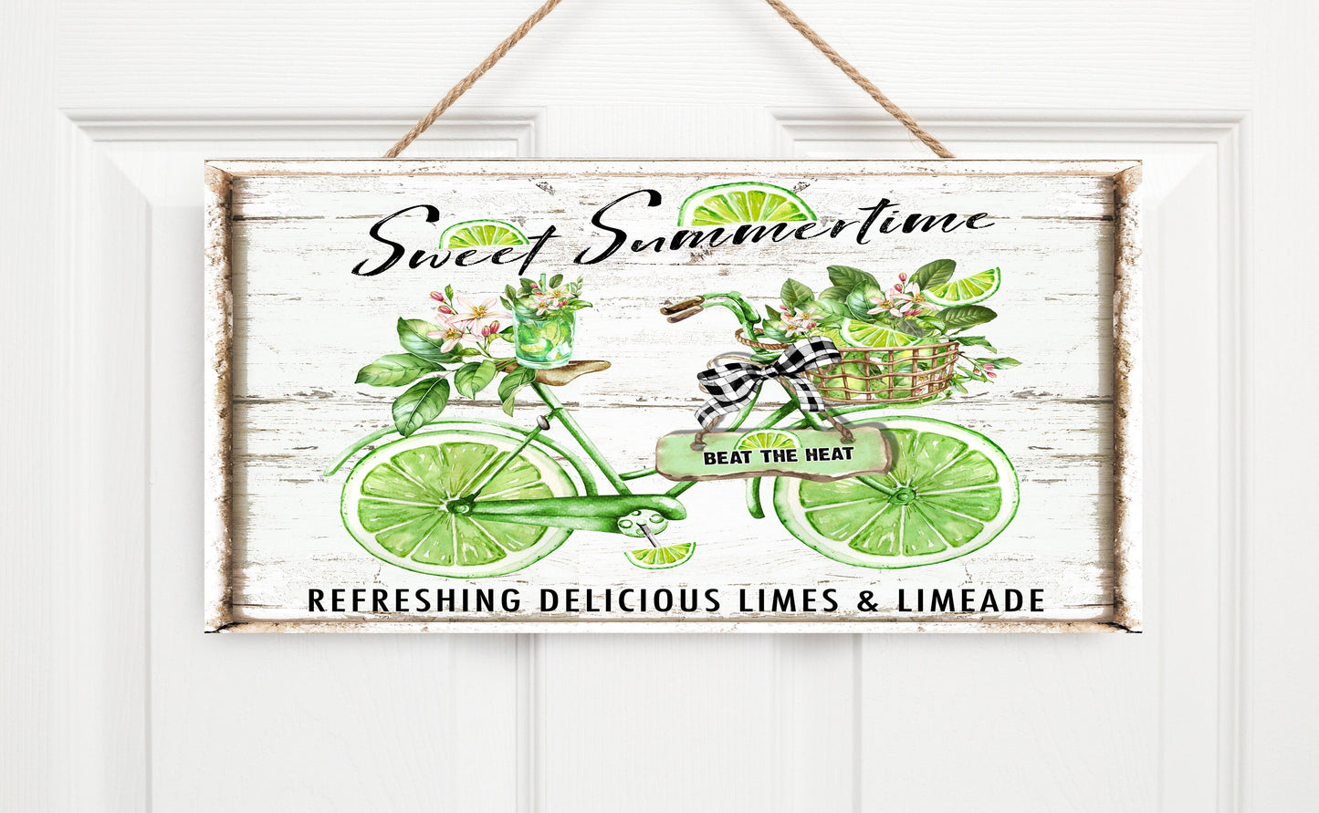 Sweet Summertime Lime Bike Twisted R Design Farmhouse Wood Sign, Wood Decorative Wall Signs Wood Wall Decor Hanging Wall Sign