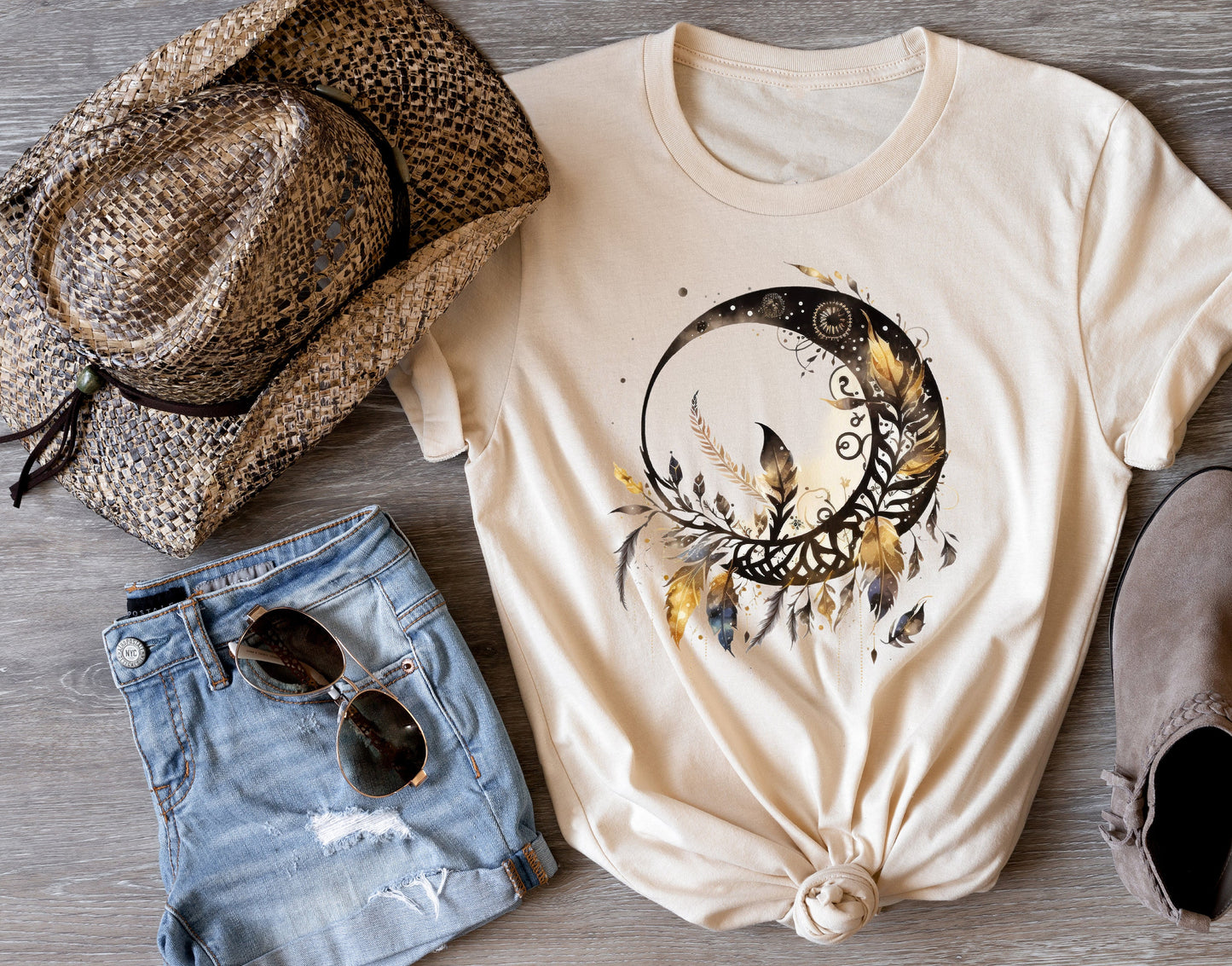 Black and Gold Crescent Moon T Shirt, Tshirt, Graphic T's  100% Cotton Tee, Motivational, Western, Country Girl