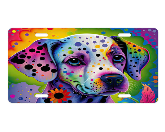 Colorful Dalmatian Dog Aluminum Vanity License Plate Car Accessory Decorative Front Plate