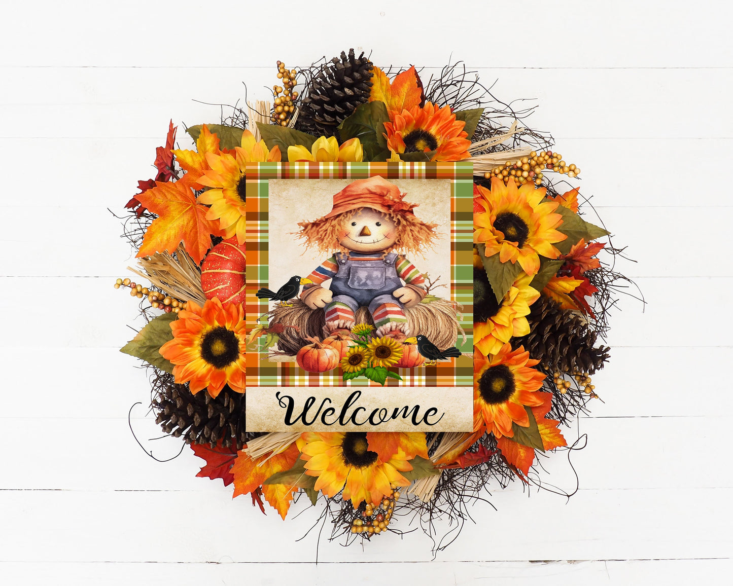 Fall Decor, Fall Sign, Scarecrow Welcome Farmhouse Decor Printed Handmade Wood Sign Door Hanger Sign