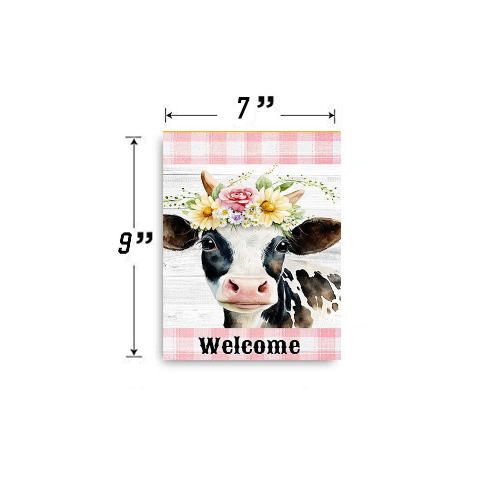 Wall Decor, Welcome Sign,  Welcome Cow Pink Plaid Farmhouse Decor Printed Handmade Wood Sign Door Hanger Sign