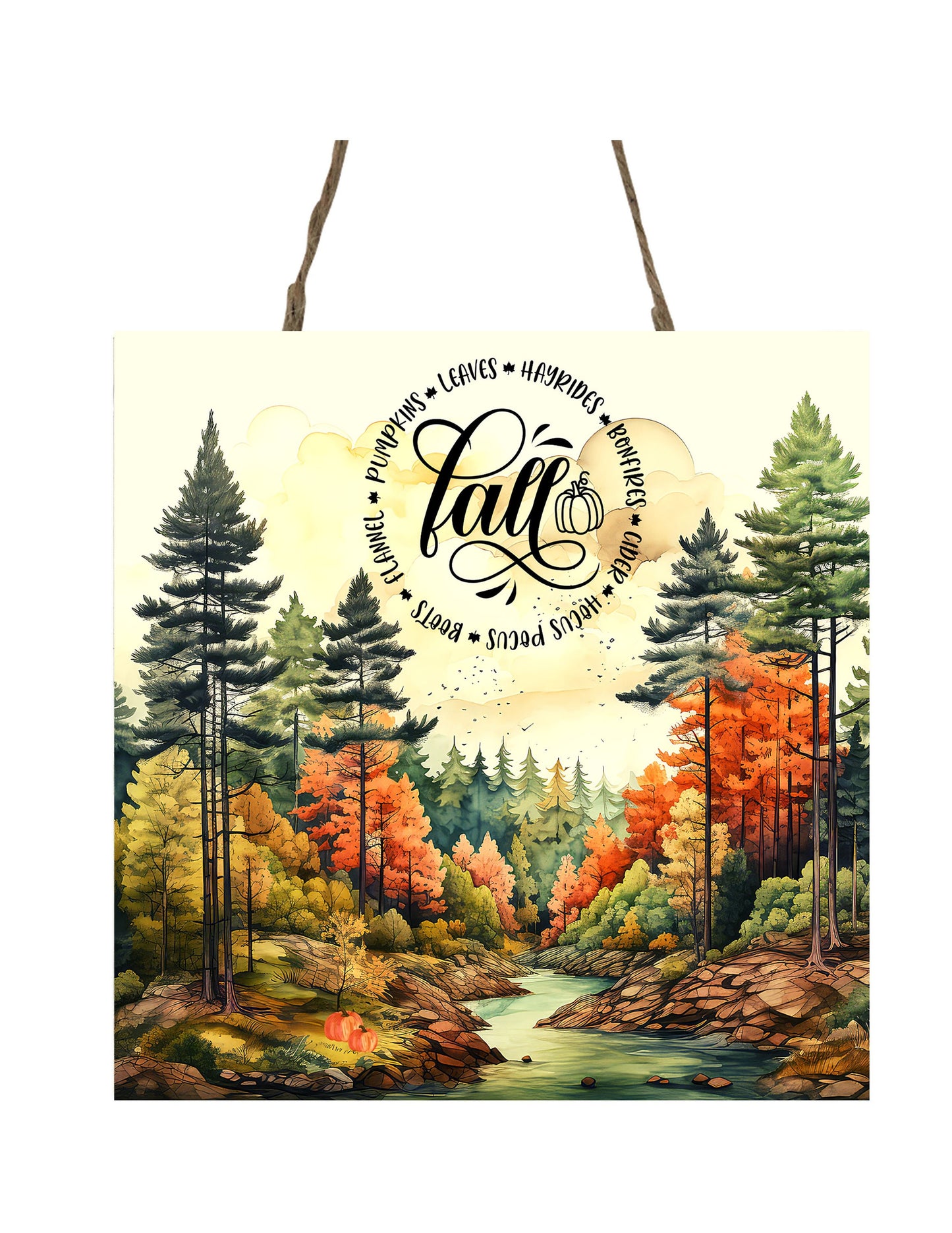 Fall Forest Hanging Wall Mini Sign Wood Home Decor, Door Hanger, Wreath Sign