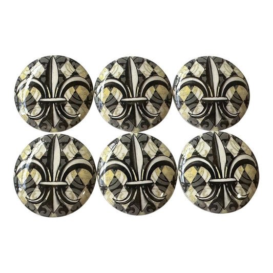 Cabinet Knobs, Set of 6 Silver and Black Fleur de Lis Wood Cabinet Knobs, Cabinet Knobs and Draw Pulls, Kitchen Knobs