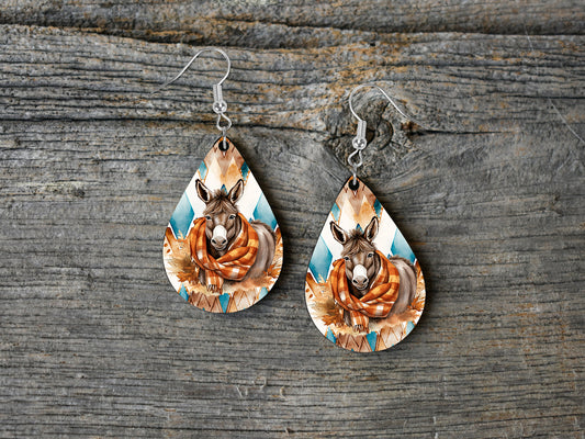 Fall Earrings, Fall Donkey Tear Drop Dangle Printed Earrings Jewelry Handmade