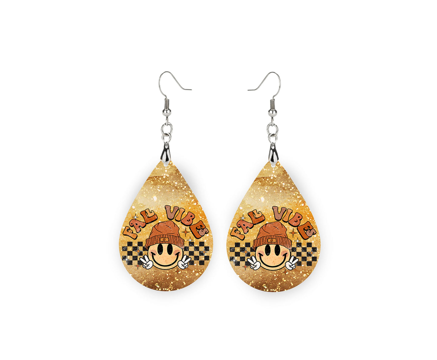 Fall Vibes Earrings Print Tear Drop Wood Dangle Earrings Hypoallergenic Jewelry