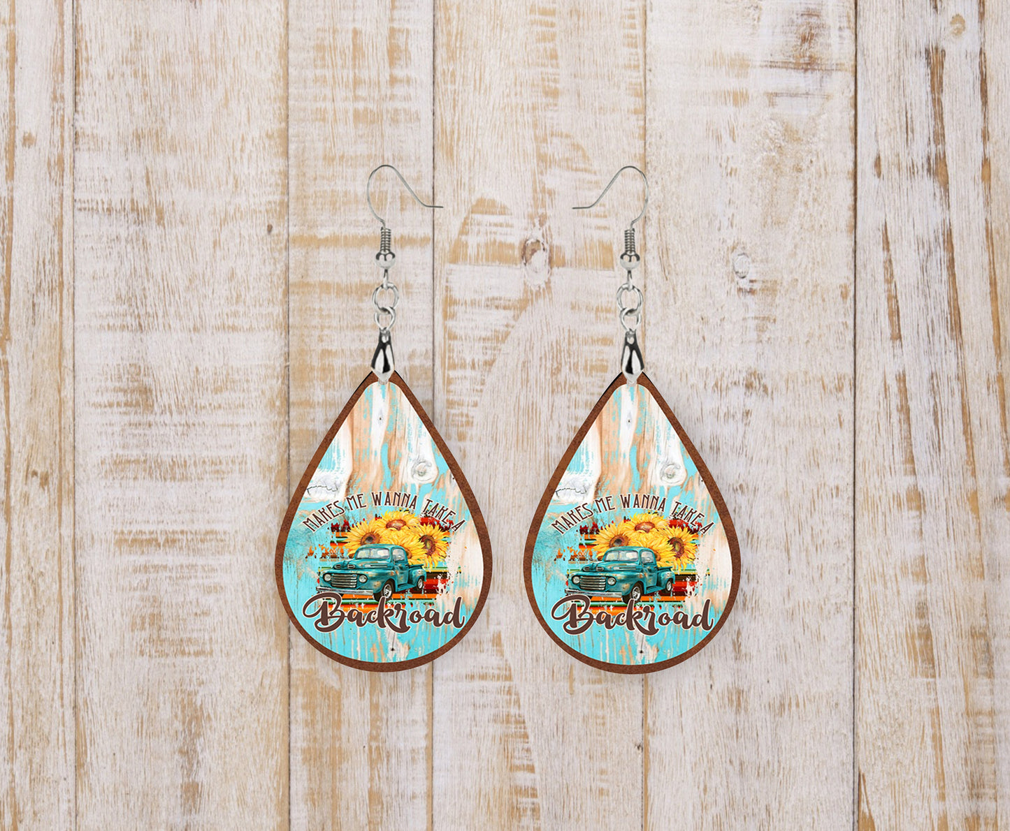 Take a Back Road Tear Drop Dangle Printed Earrings Jewelry Handmade