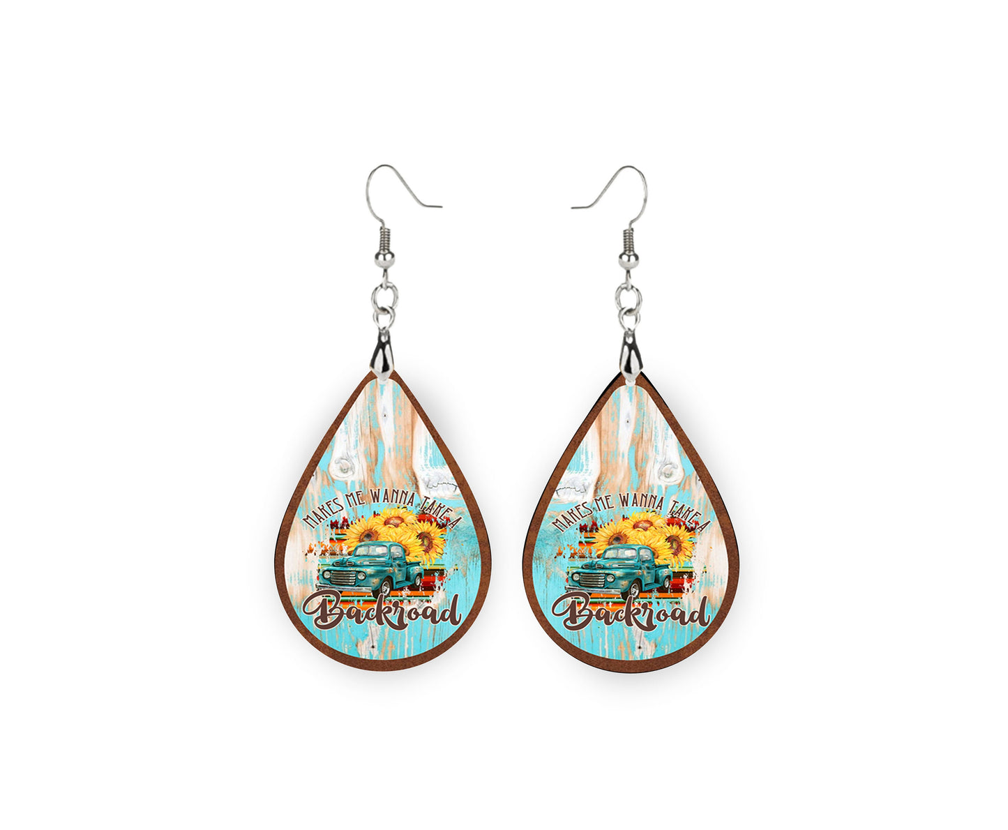 Take a Back Road Tear Drop Dangle Printed Earrings Jewelry Handmade