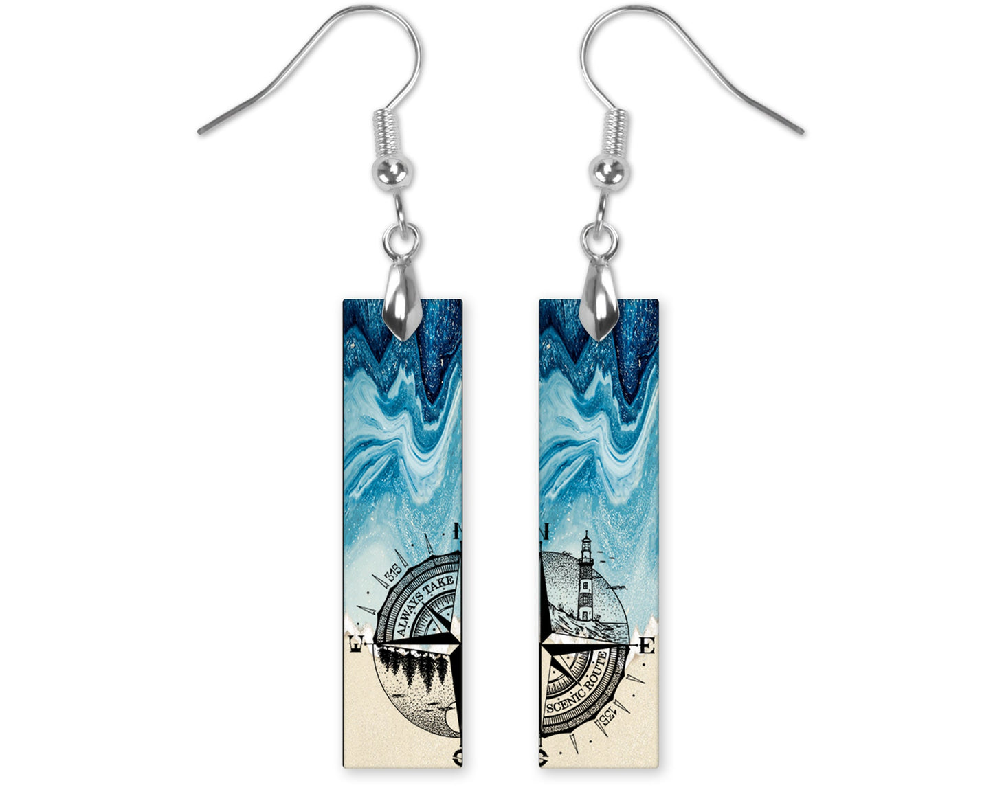 Earrings, Beach Always Take the Scenic Route Bar Dangle Printed Earrings Jewelry Handmade