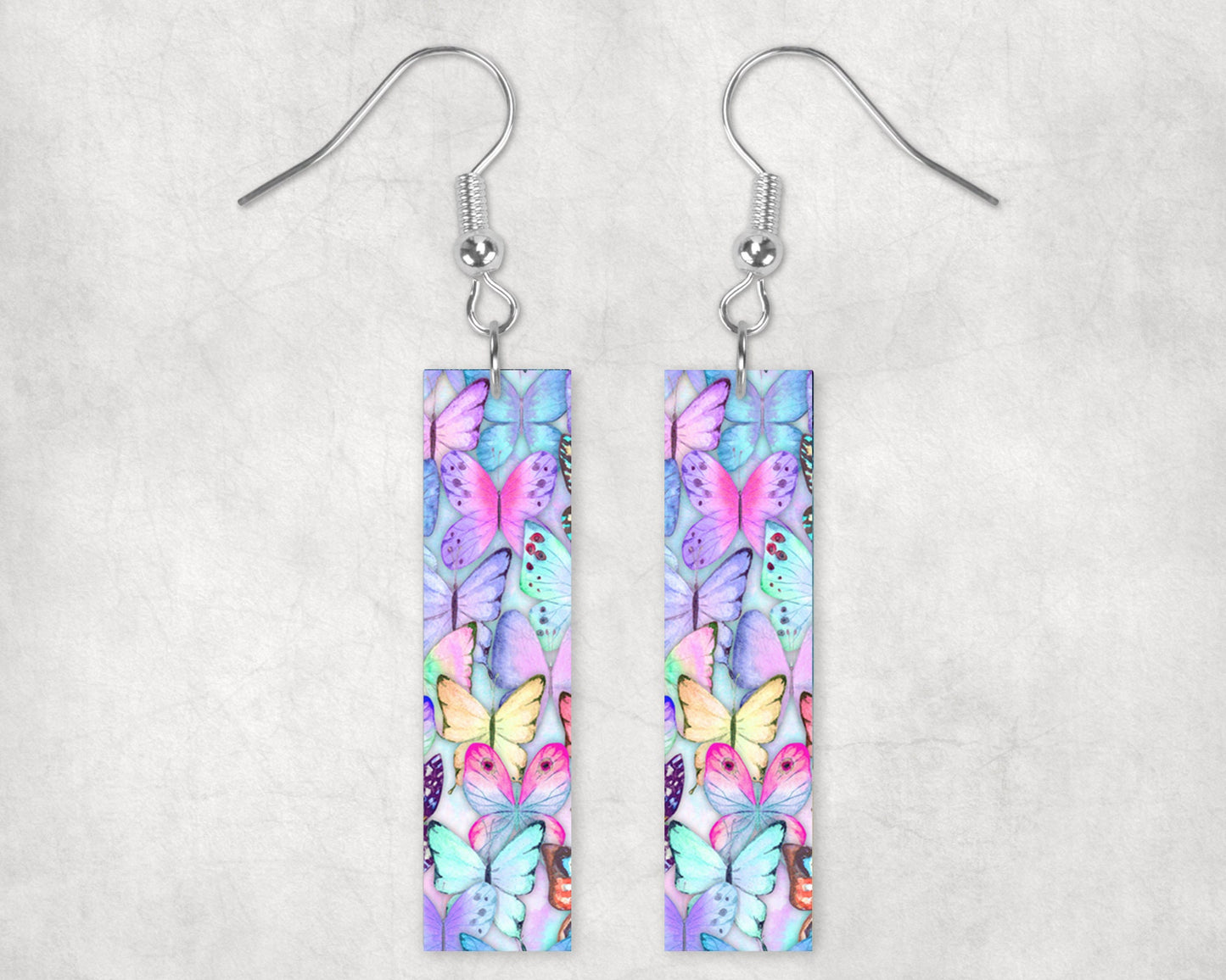 Earrings, Beautiful Butterflies Bar Dangle Printed Earrings Jewelry Handmade