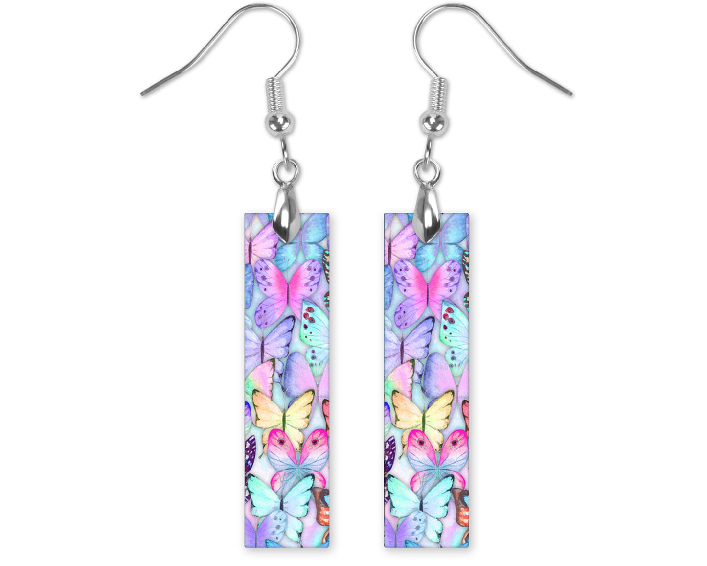 Earrings, Beautiful Butterflies Bar Dangle Printed Earrings Jewelry Handmade