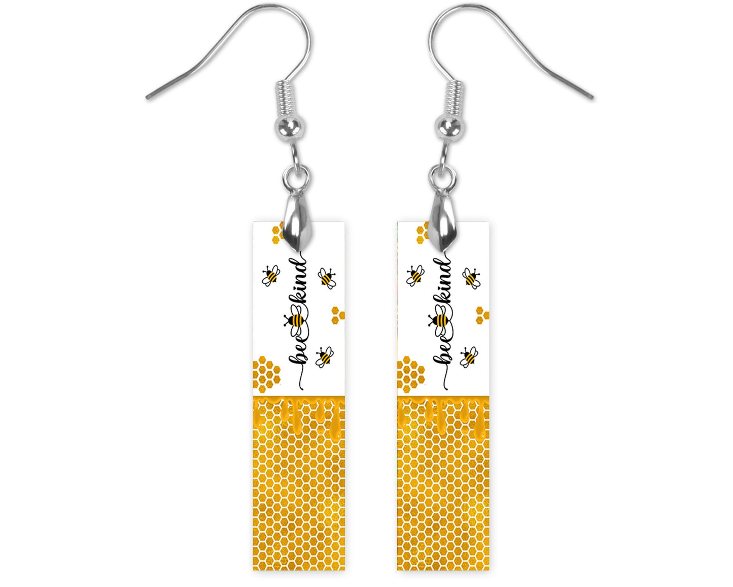 Earrings, Bee Kind Bar Dangle Printed Earrings Jewelry Handmade