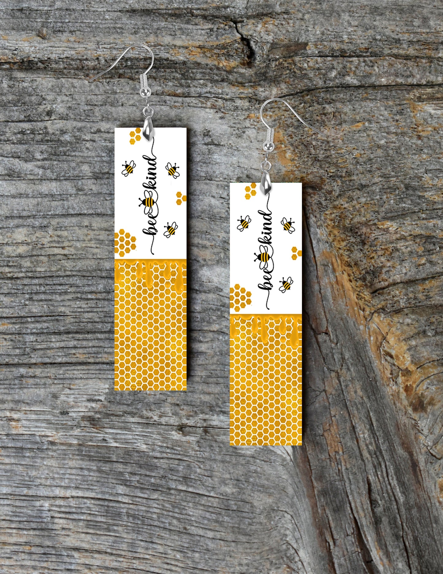 Earrings, Bee Kind Bar Dangle Printed Earrings Jewelry Handmade