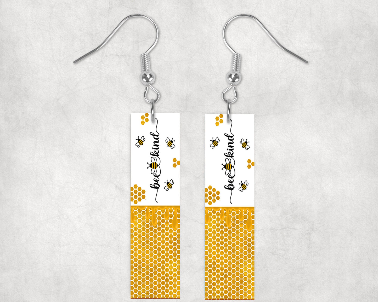 Earrings, Bee Kind Bar Dangle Printed Earrings Jewelry Handmade