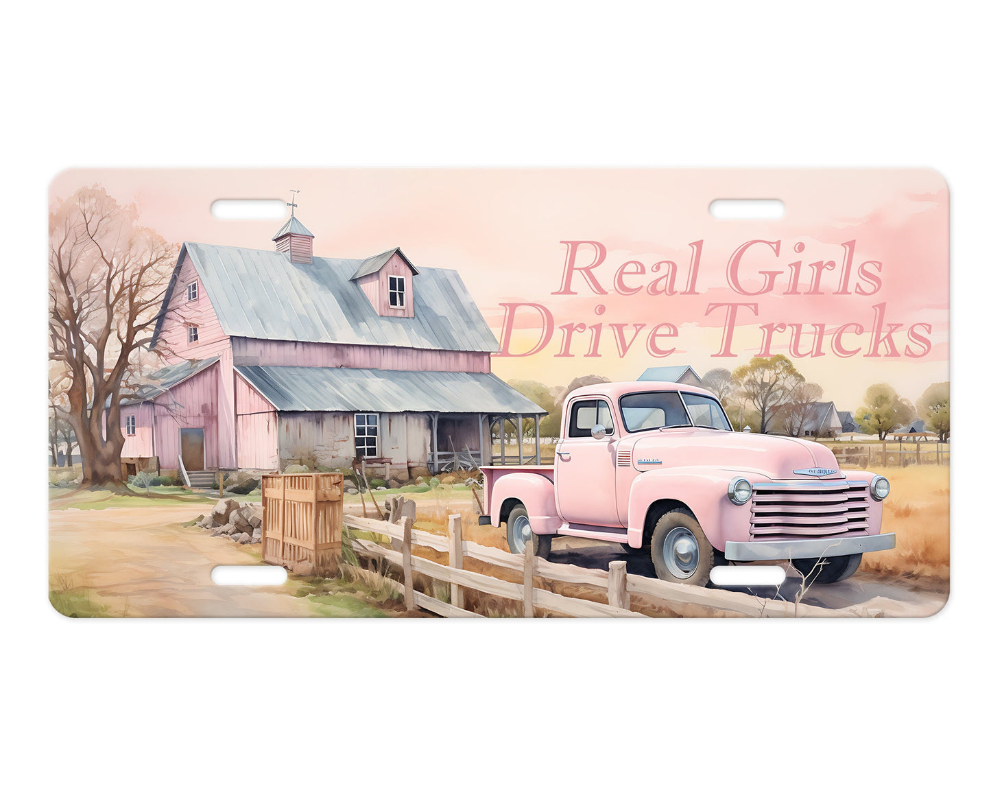 Vanity License Plate, Pink Real Girls Drive Trucks Printed Aluminum Front License Plate, Car Accessory, Vanity Plate, Car Tag