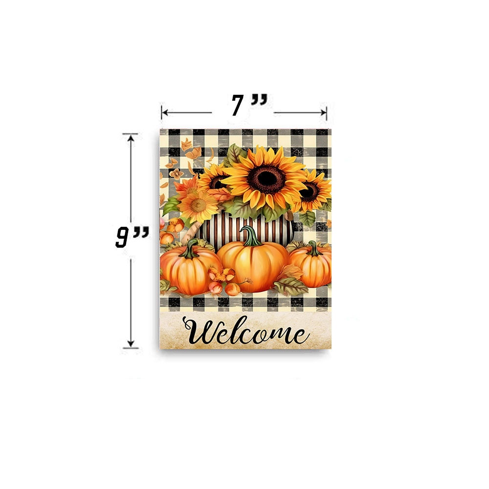 Fall Decor, Fall Sign, Pumpkins and Sunflowers Welcome Farmhouse Decor Printed Handmade Wood Sign Door Hanger Sign