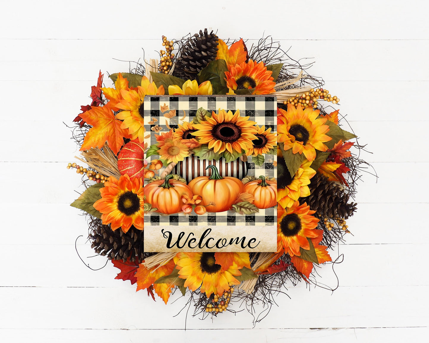 Fall Decor, Fall Sign, Pumpkins and Sunflowers Welcome Farmhouse Decor Printed Handmade Wood Sign Door Hanger Sign