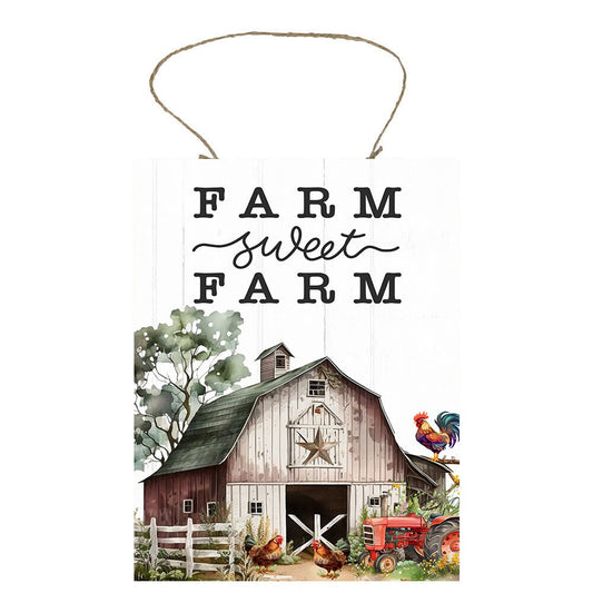 Wall Decor, Welcome Sign,  Farm Sweet Farm Barn and Tractor Farmhouse Decor Printed Handmade Wood Sign Door Hanger Sign