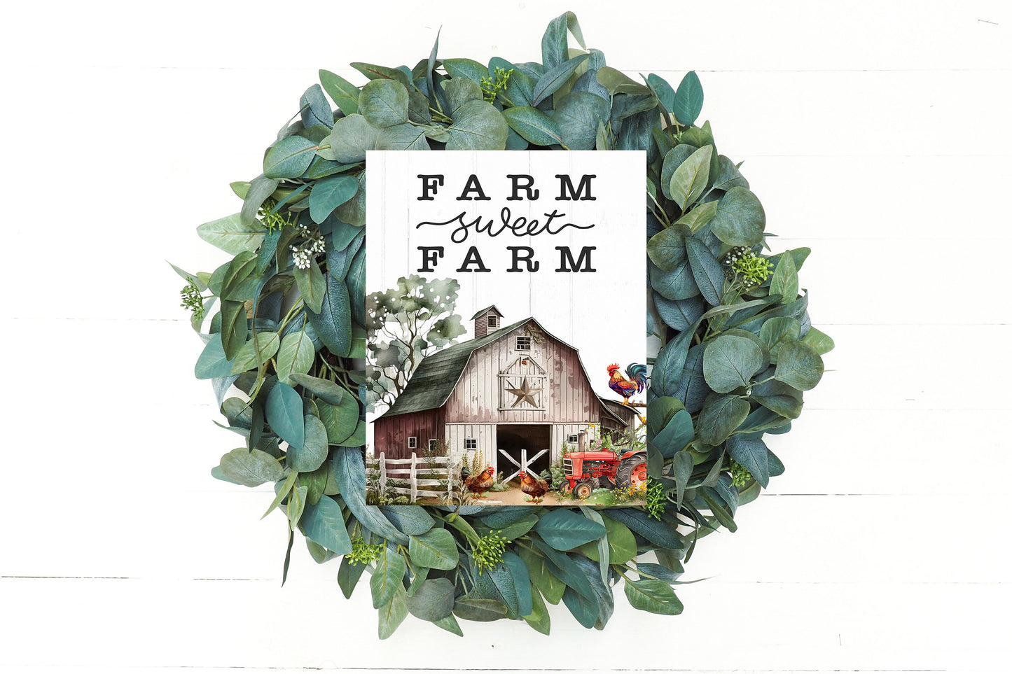 Wall Decor, Welcome Sign,  Farm Sweet Farm Barn and Tractor Farmhouse Decor Printed Handmade Wood Sign Door Hanger Sign